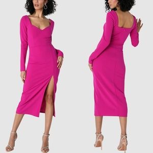 Lulus Magenta Long Sleeve Bodycon Midi Dress Size L